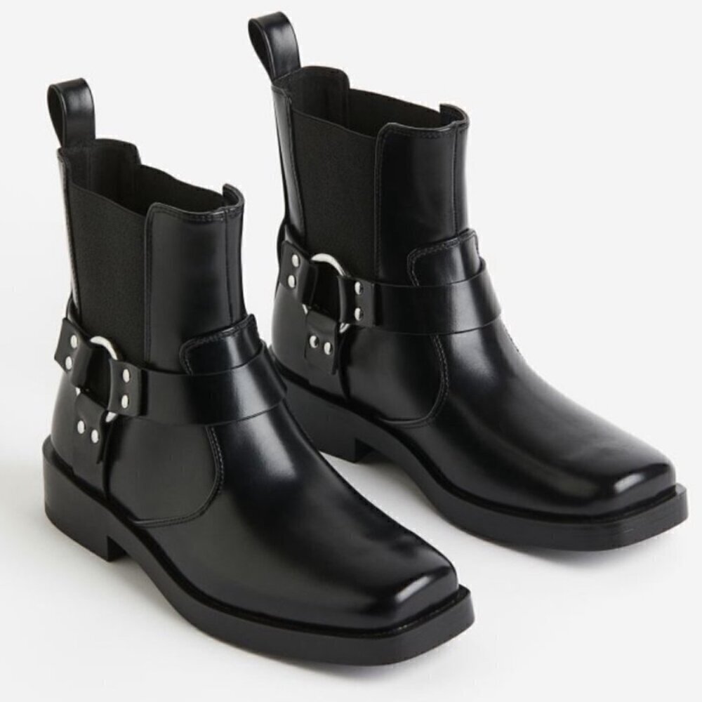 H&M Black Ankle Moto Boots SZ 6 Biker Combat Edgy Classic Retro